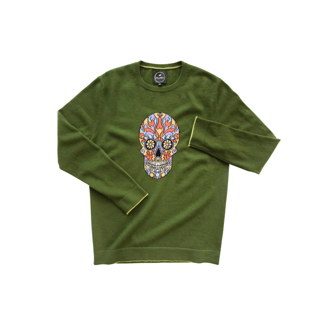 Sugar Skull Hand Intarsia Cashmere Sweater