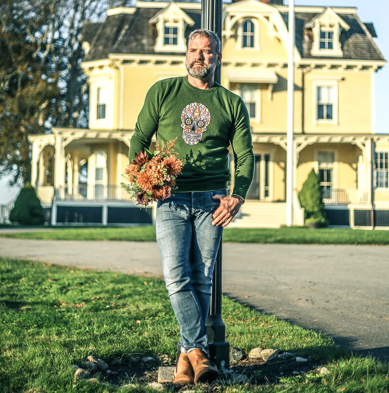 Sugar Skull Hand Intarsia Cashmere Sweater