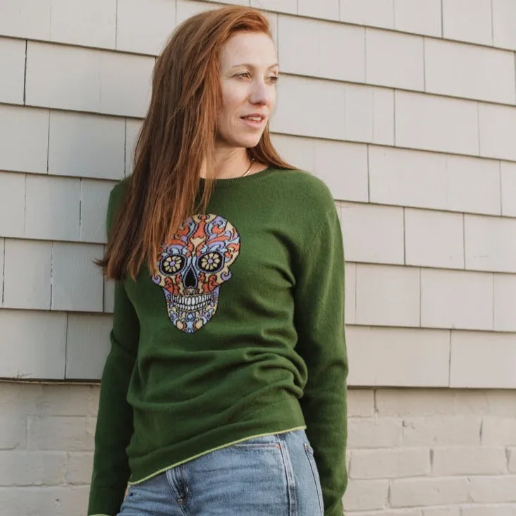 Sugar Skull Hand Intarsia Cashmere Sweater