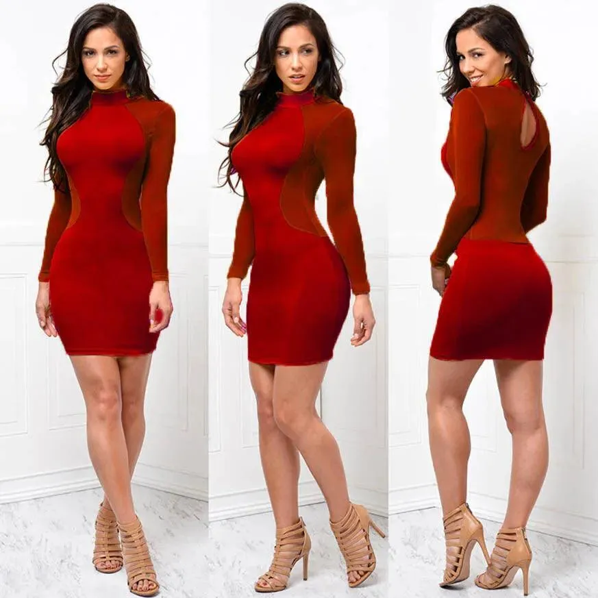 Sultry Sheath: Sexy Transparent Sleeve Cocktail Dress: Seductive Clubwear