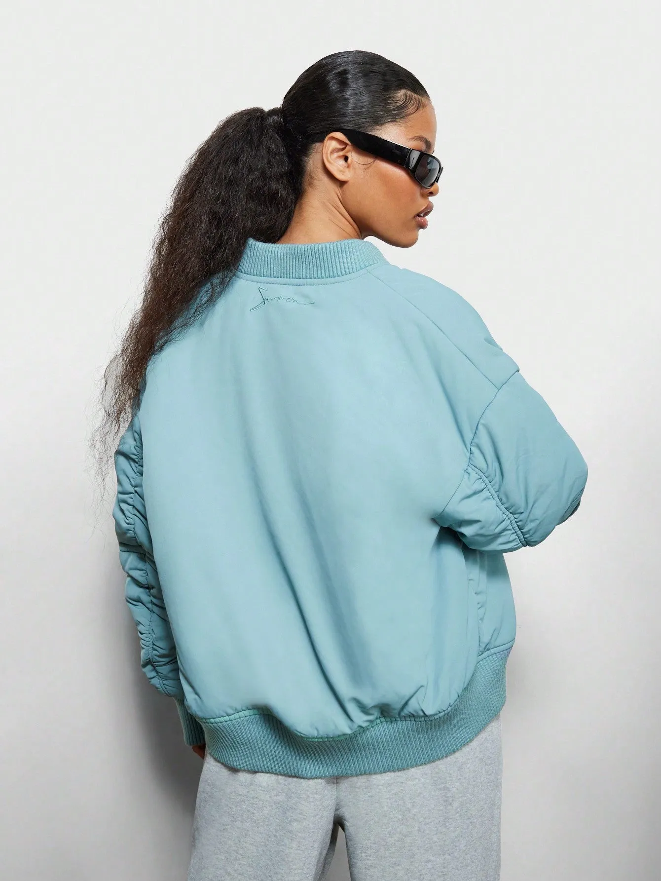 SUMWON WOMEN Oversized Zip Through Bomber Jacket