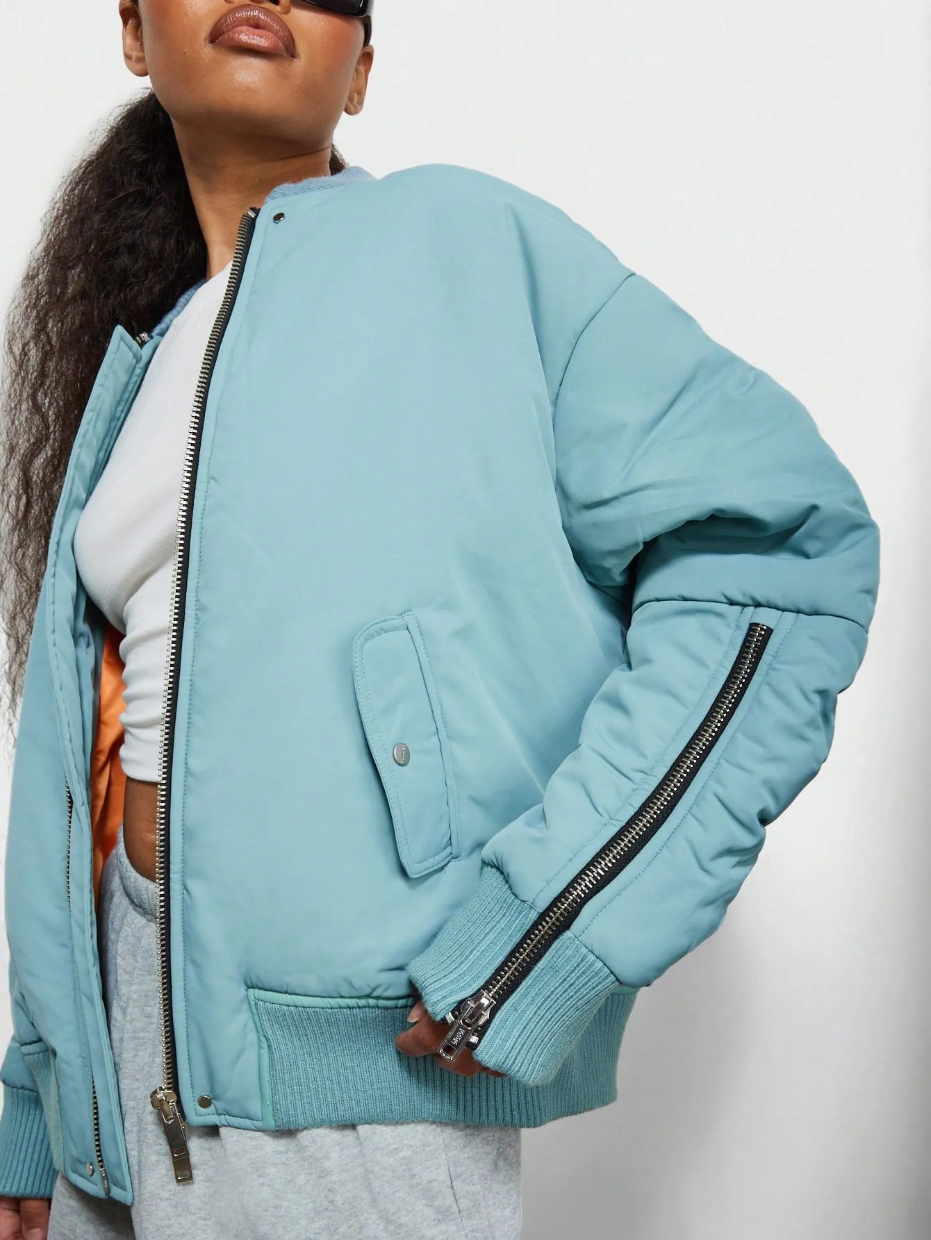 SUMWON WOMEN Oversized Zip Through Bomber Jacket