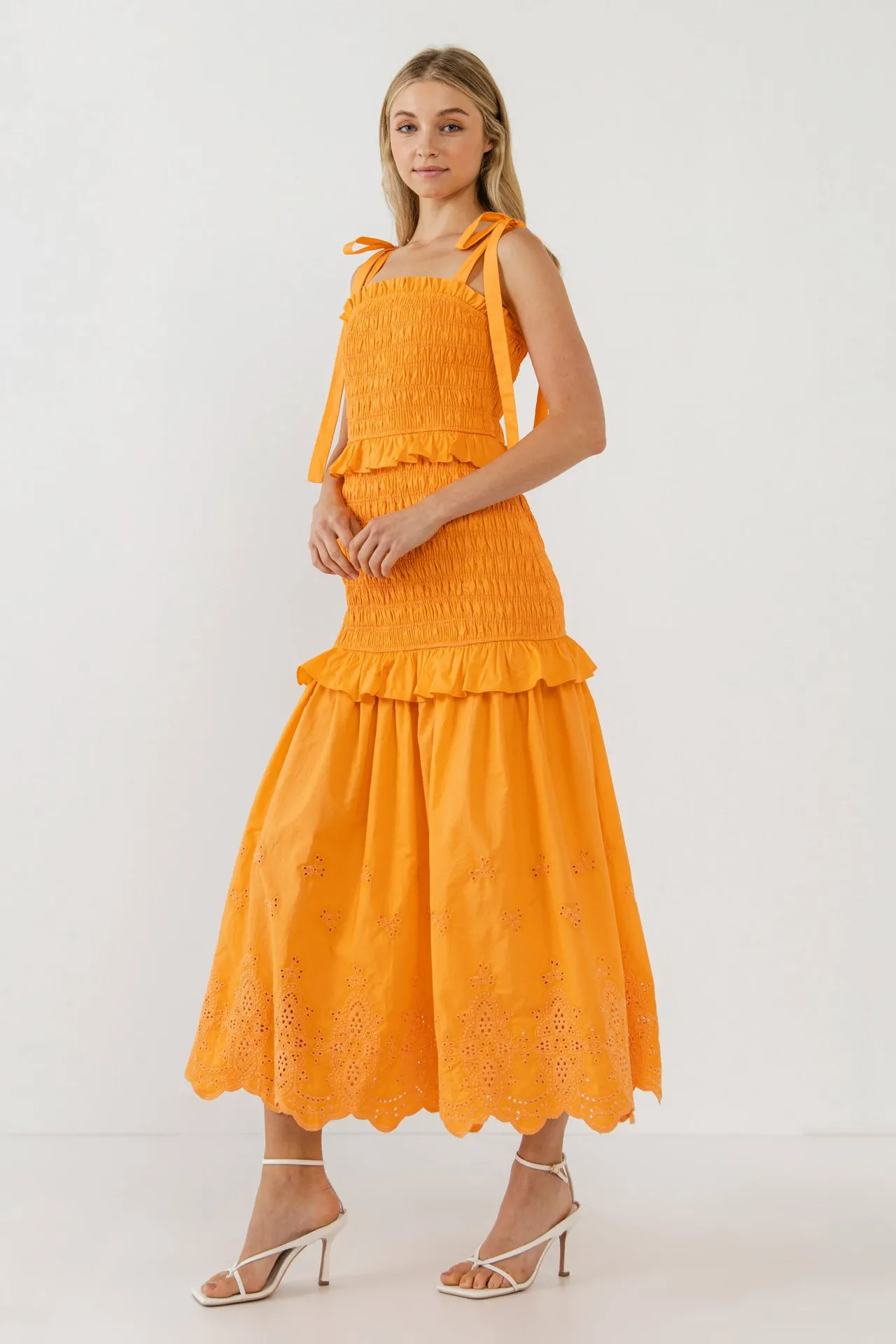 Sunset Eyelet Smocked Maxi