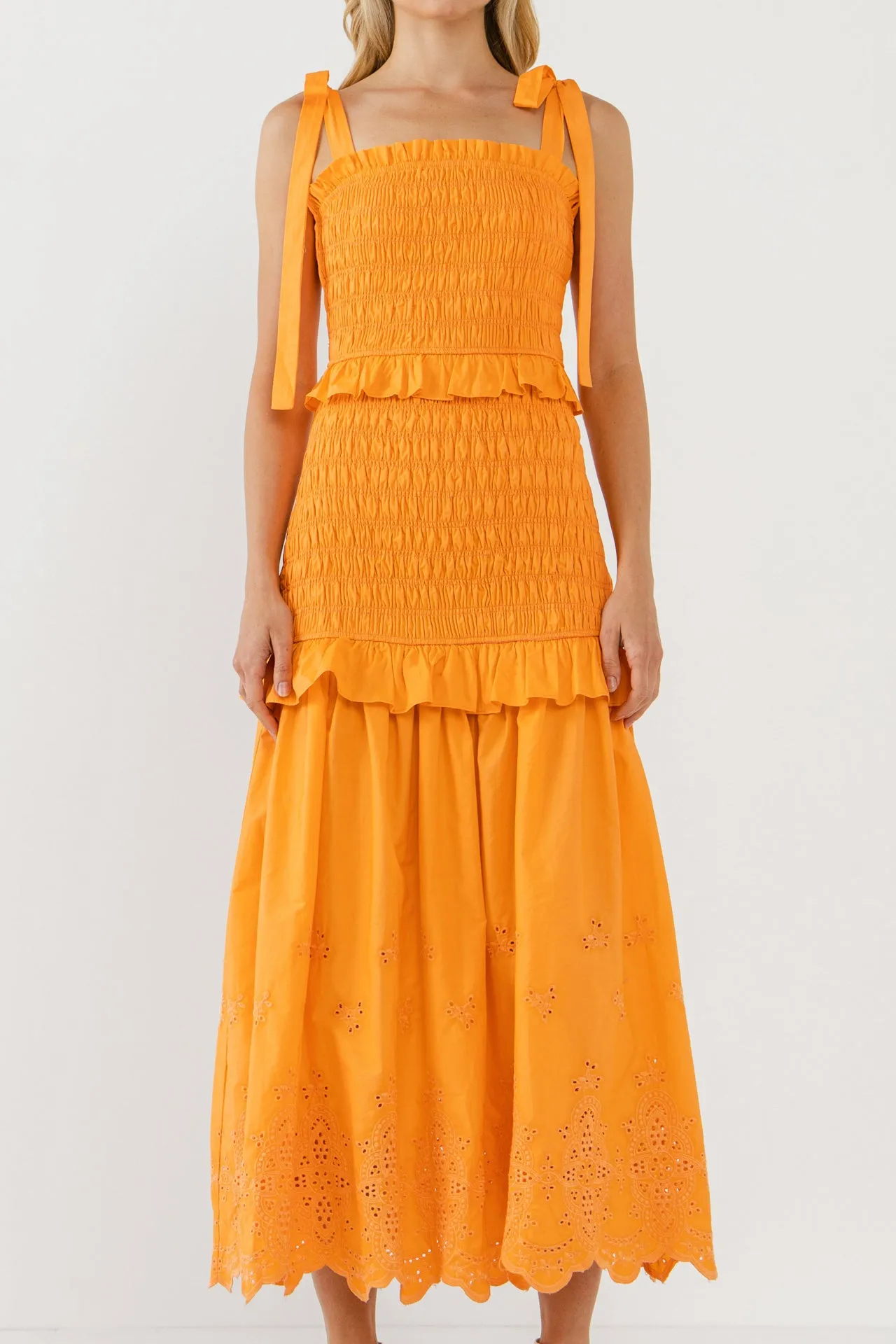 Sunset Eyelet Smocked Maxi