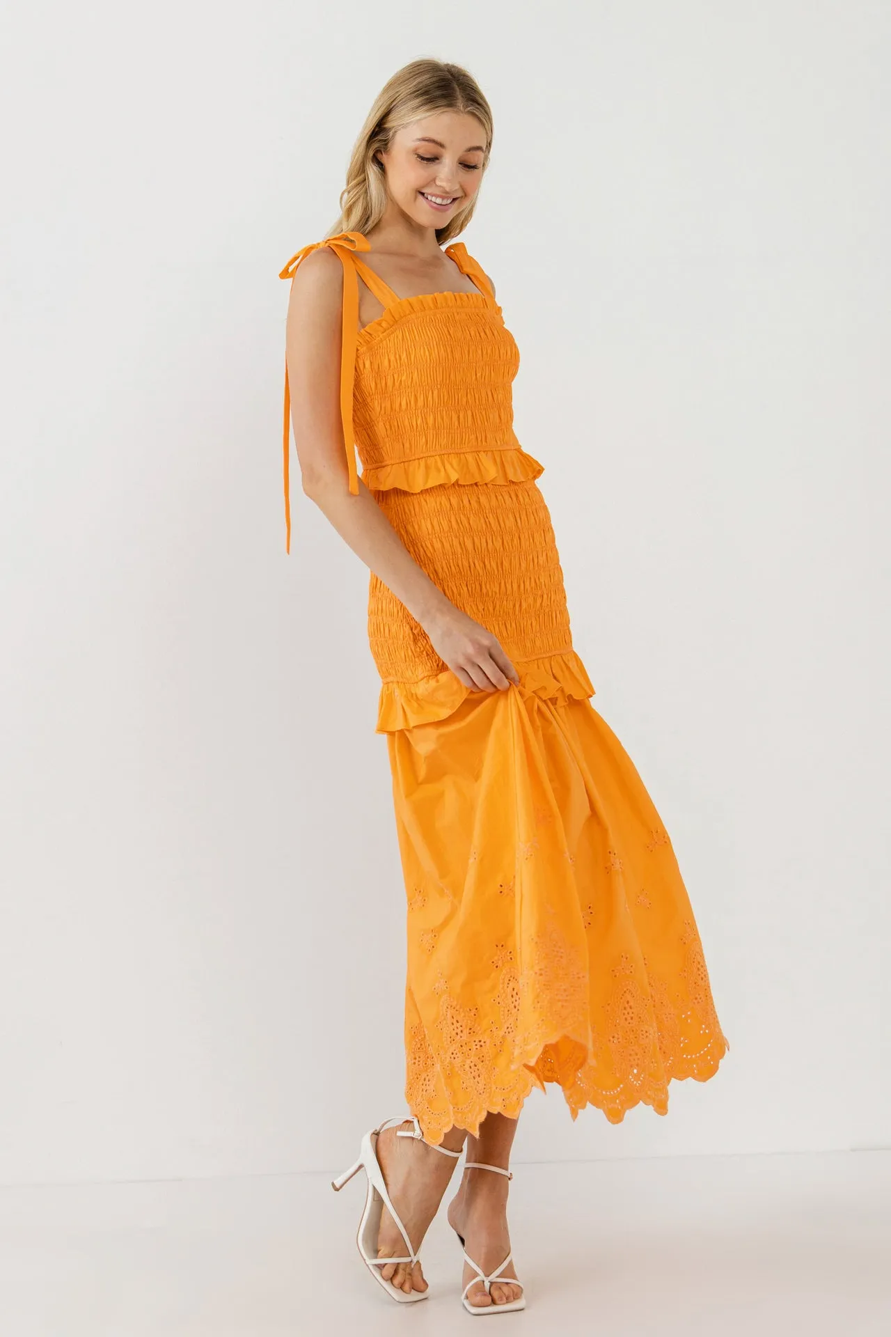 Sunset Eyelet Smocked Maxi