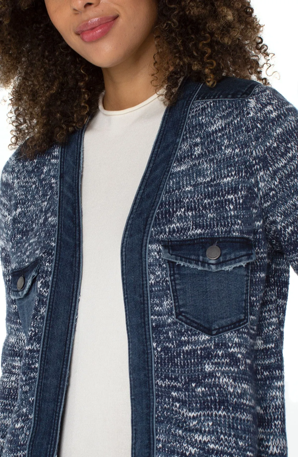 Sweater Cardigan w/denim Trim