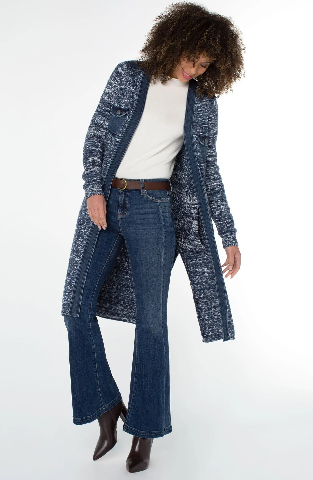 Sweater Cardigan w/denim Trim