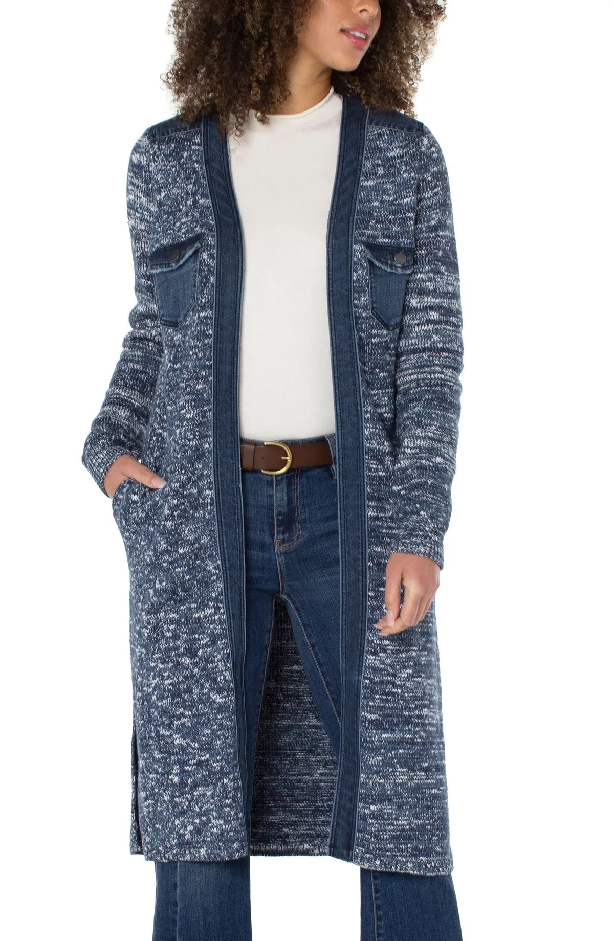 Sweater Cardigan w/denim Trim