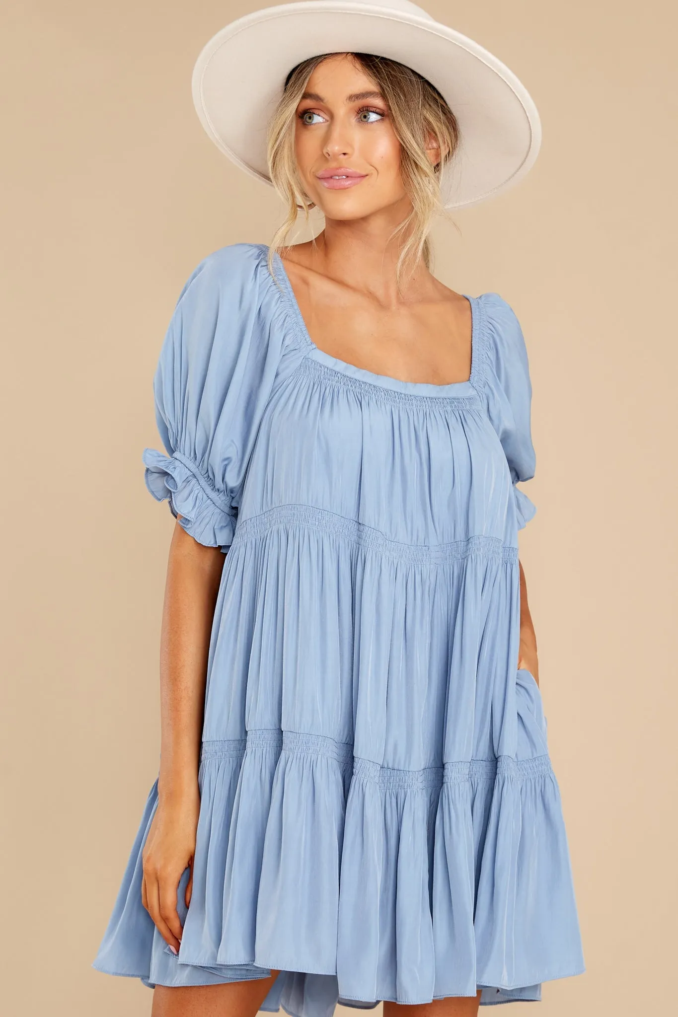 Sweet Fascination Dusty Blue Romper Dress