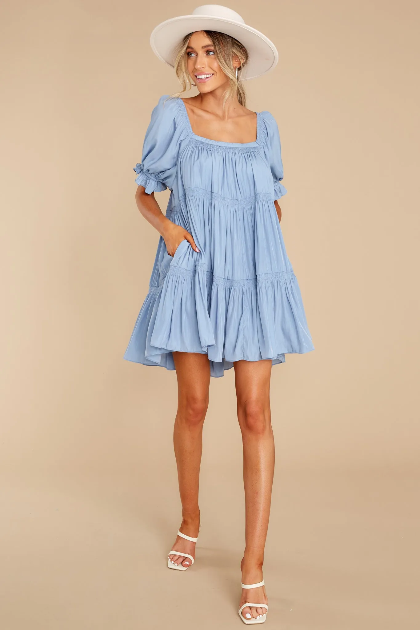 Sweet Fascination Dusty Blue Romper Dress