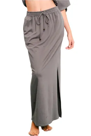 TEEK - BRUSHED DO GREY ORGANIC HEMP SIDE SLIT SKIRT