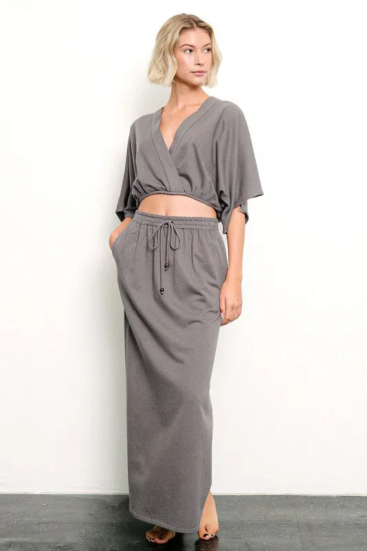 TEEK - BRUSHED DO GREY ORGANIC HEMP SIDE SLIT SKIRT