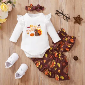 Thanksgiving Baby Romper with Suspender Skirt Outfit