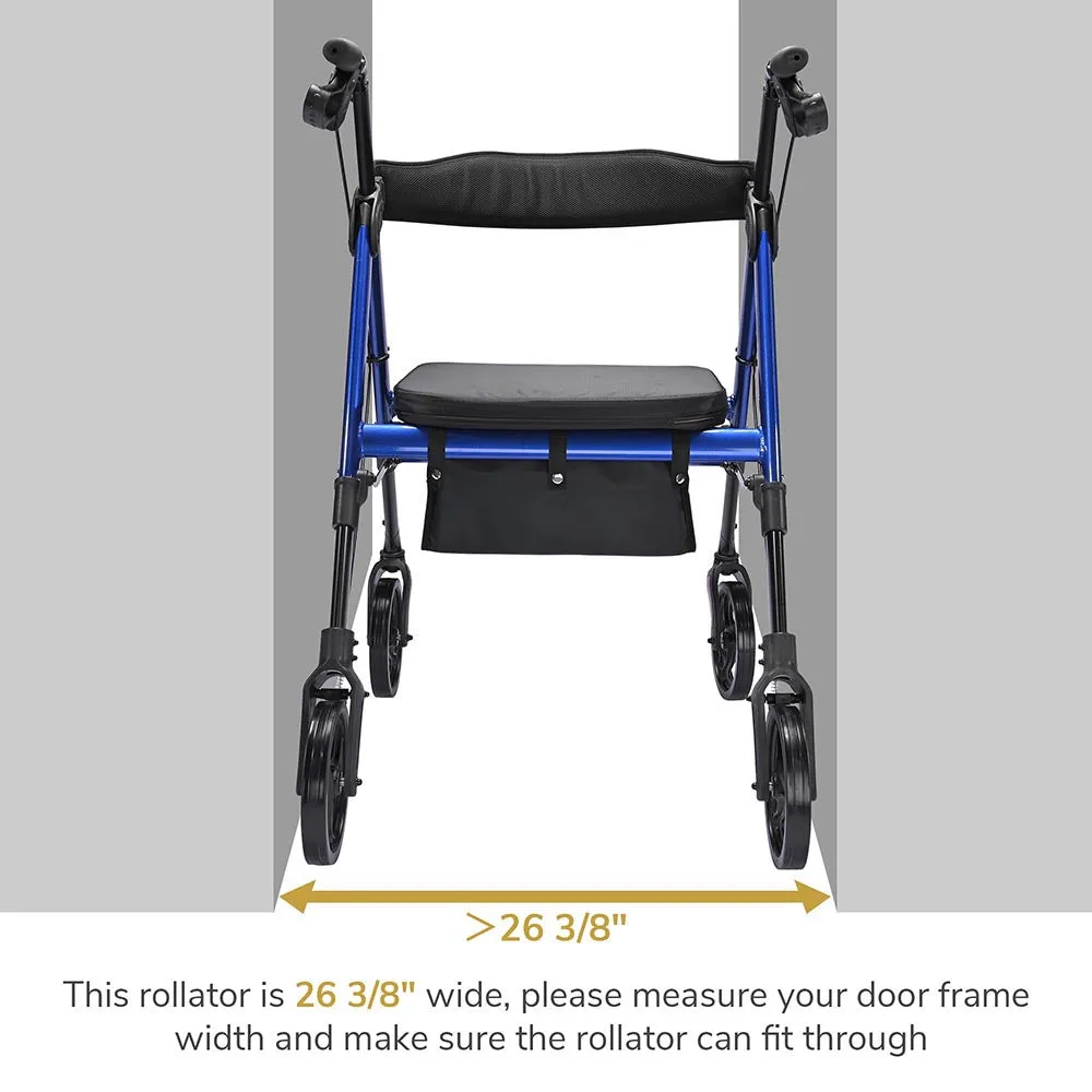 TheLAShop Rollator Aluminum Walker with Seat Back Support 450lbs 8" Casters