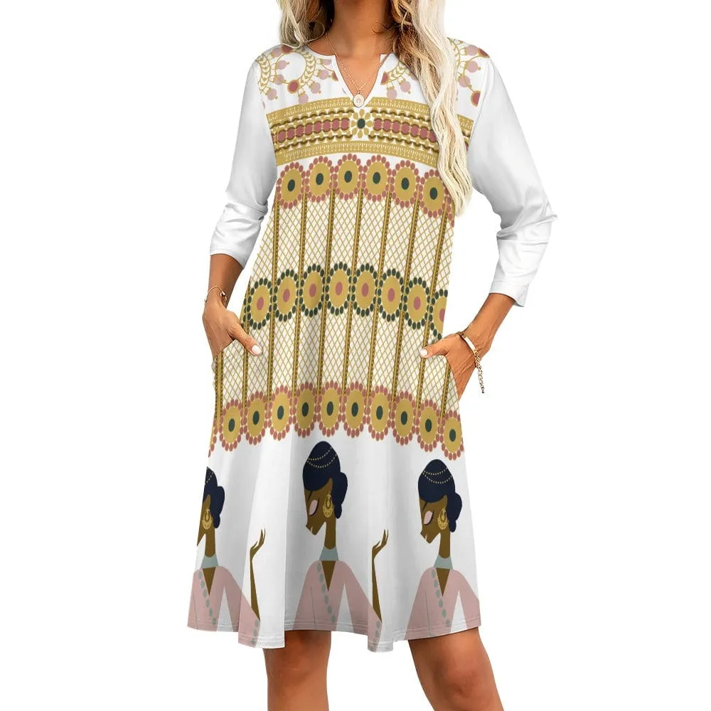 Touch of India 7-point sleeve dress - 4 colors