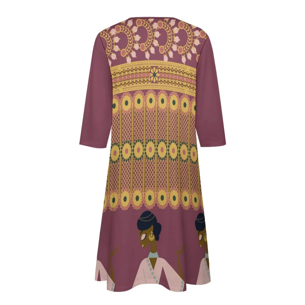 Touch of India 7-point sleeve dress - 4 colors