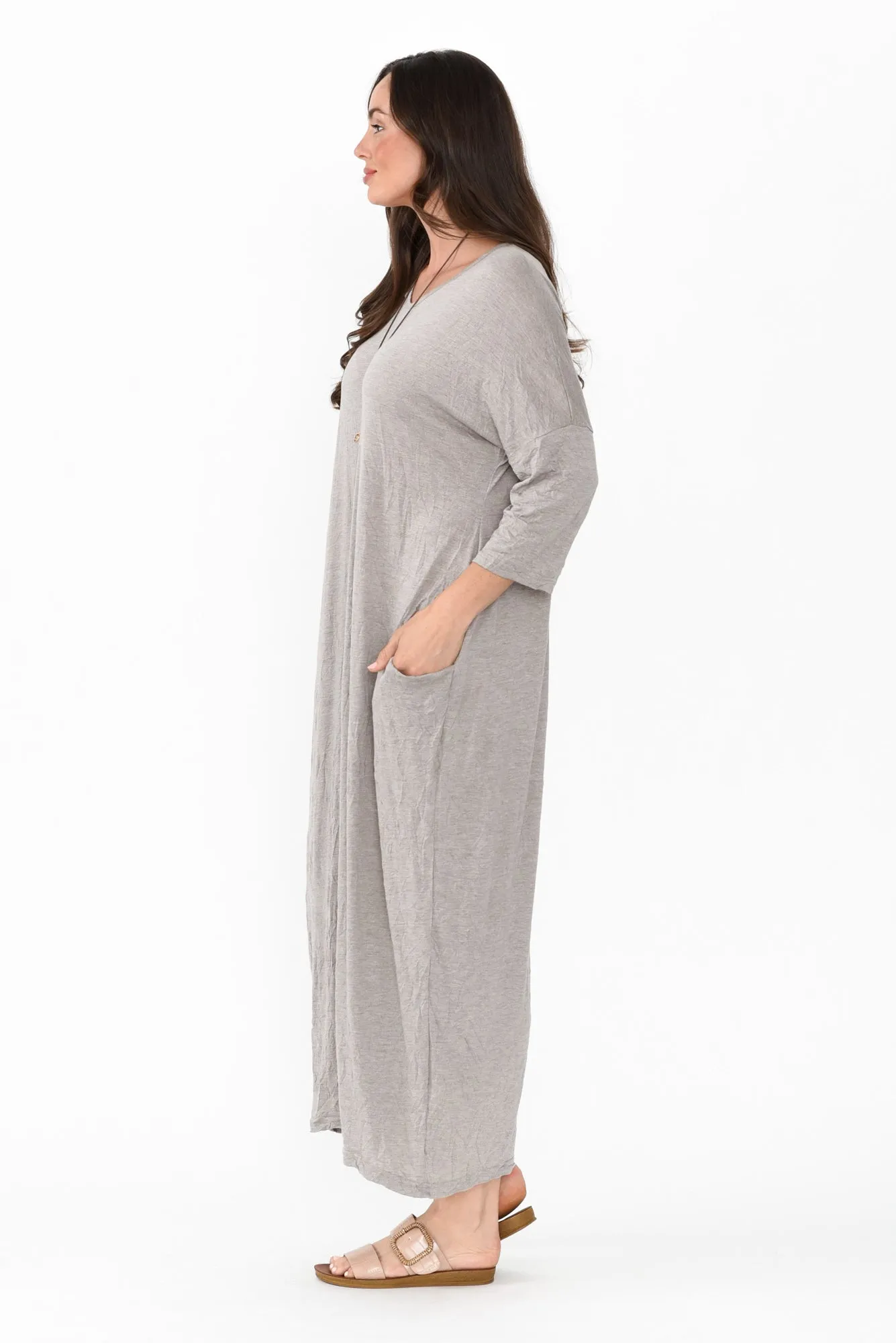 Travel Oat Crinkle Cotton Sleeved Maxi Dress