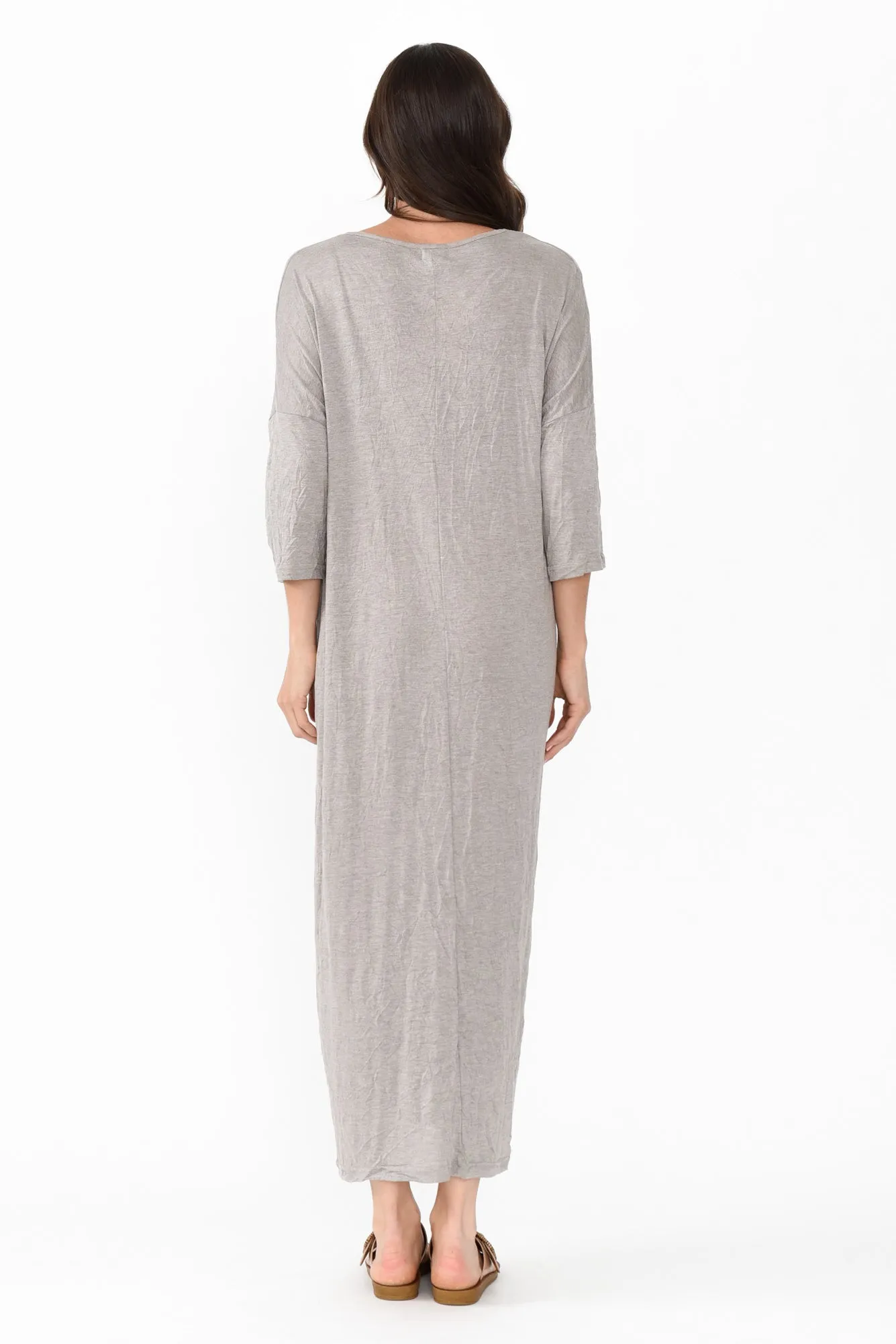 Travel Oat Crinkle Cotton Sleeved Maxi Dress