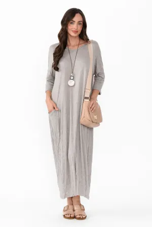 Travel Oat Crinkle Cotton Sleeved Maxi Dress