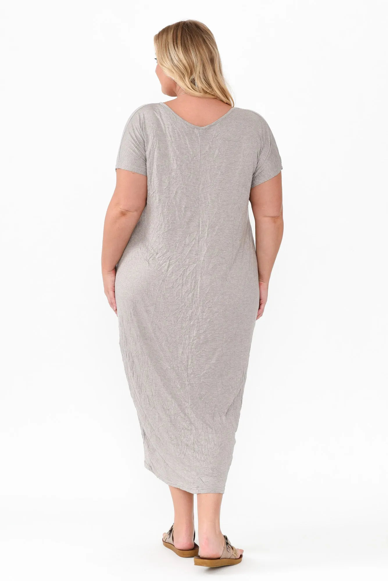 Travel Oat Crinkle Cotton Sleeved Maxi Dress