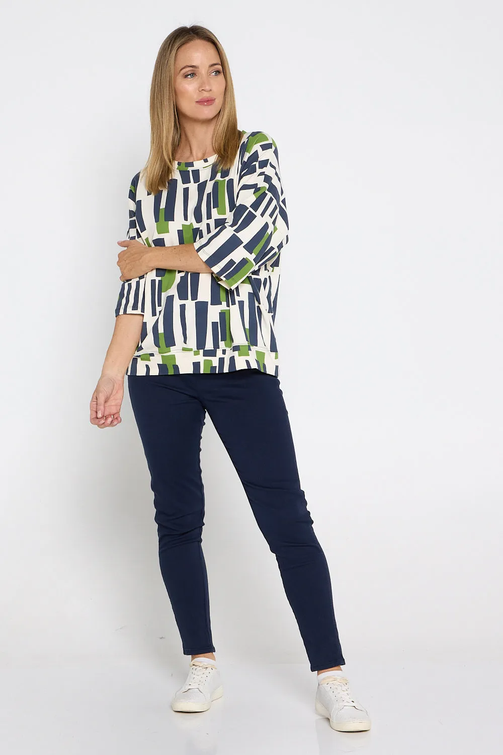 Valley Sweater - Navy/Green Geo Print