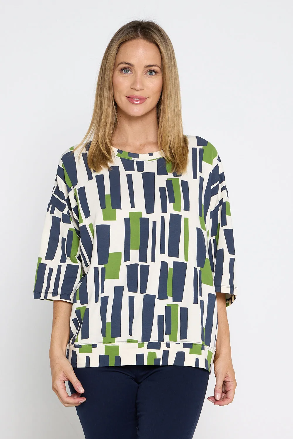 Valley Sweater - Navy/Green Geo Print