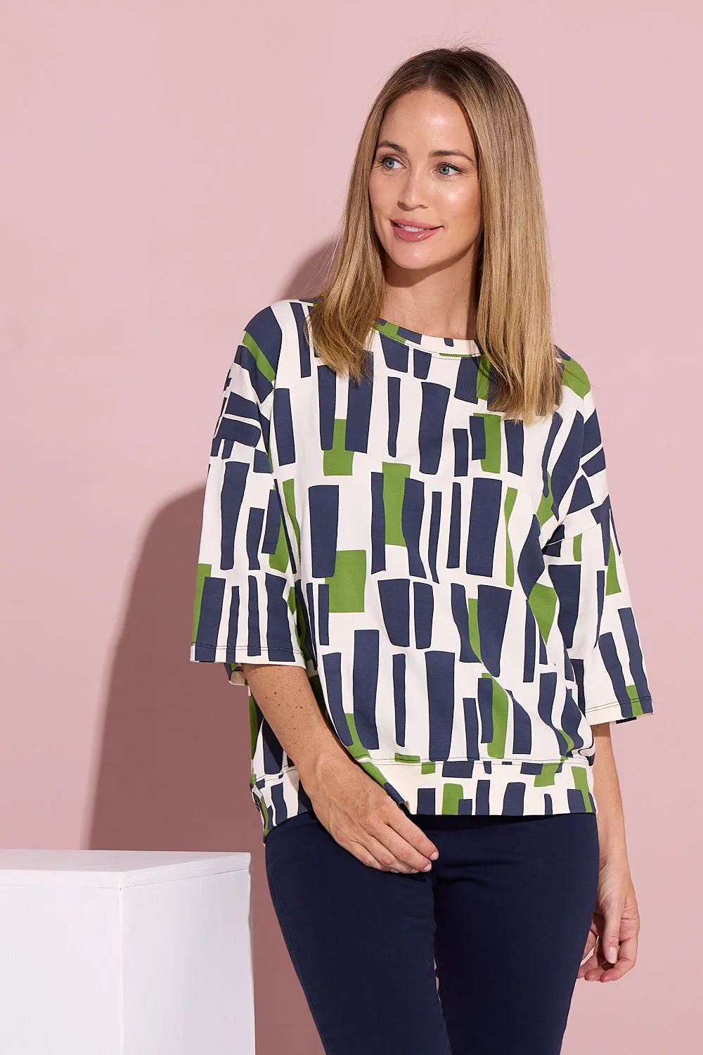 Valley Sweater - Navy/Green Geo Print