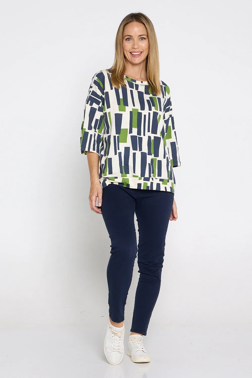 Valley Sweater - Navy/Green Geo Print