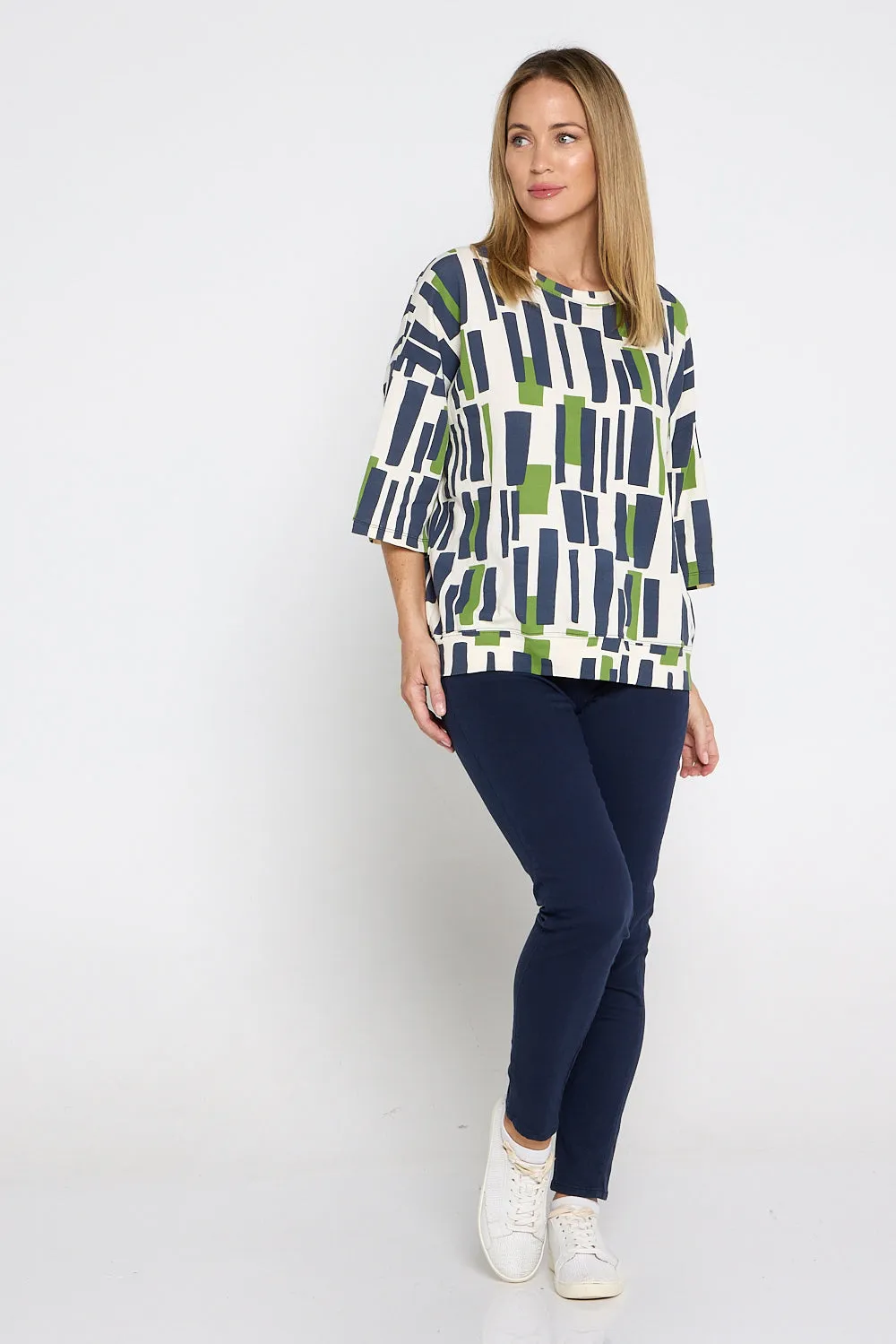 Valley Sweater - Navy/Green Geo Print