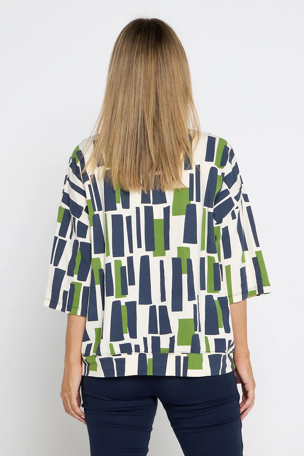 Valley Sweater - Navy/Green Geo Print