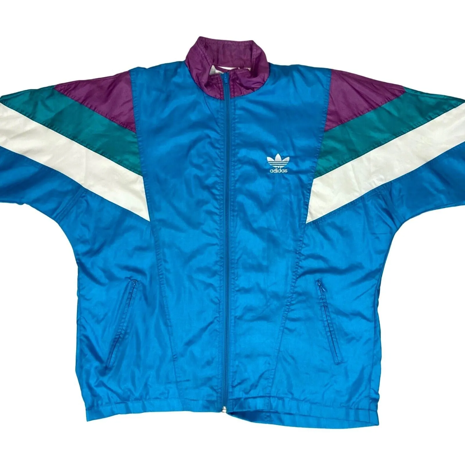 Vintage 90s Blue Adidas Shell Track Jacket Embroidered Trefoil Logo XXL