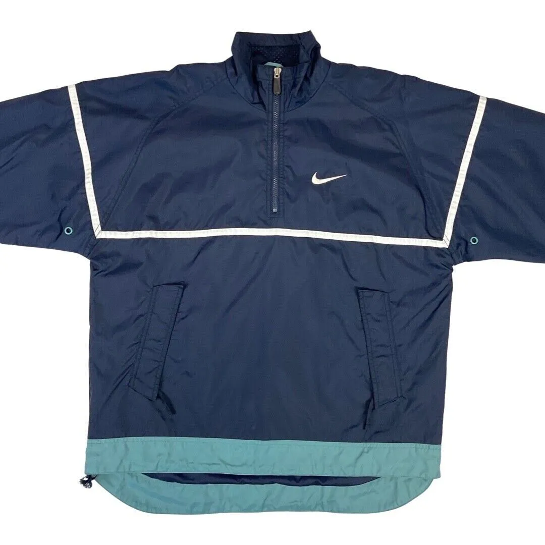 Vintage 90s Navy & Light Blue Nike 1/4 Zip Windbreaker Track Jacket XL