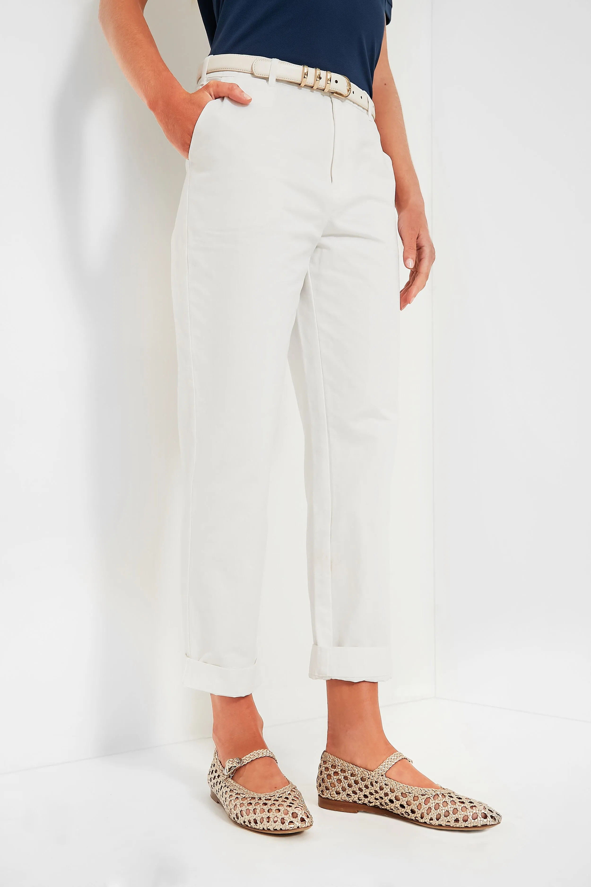 White Chino Collins Pants