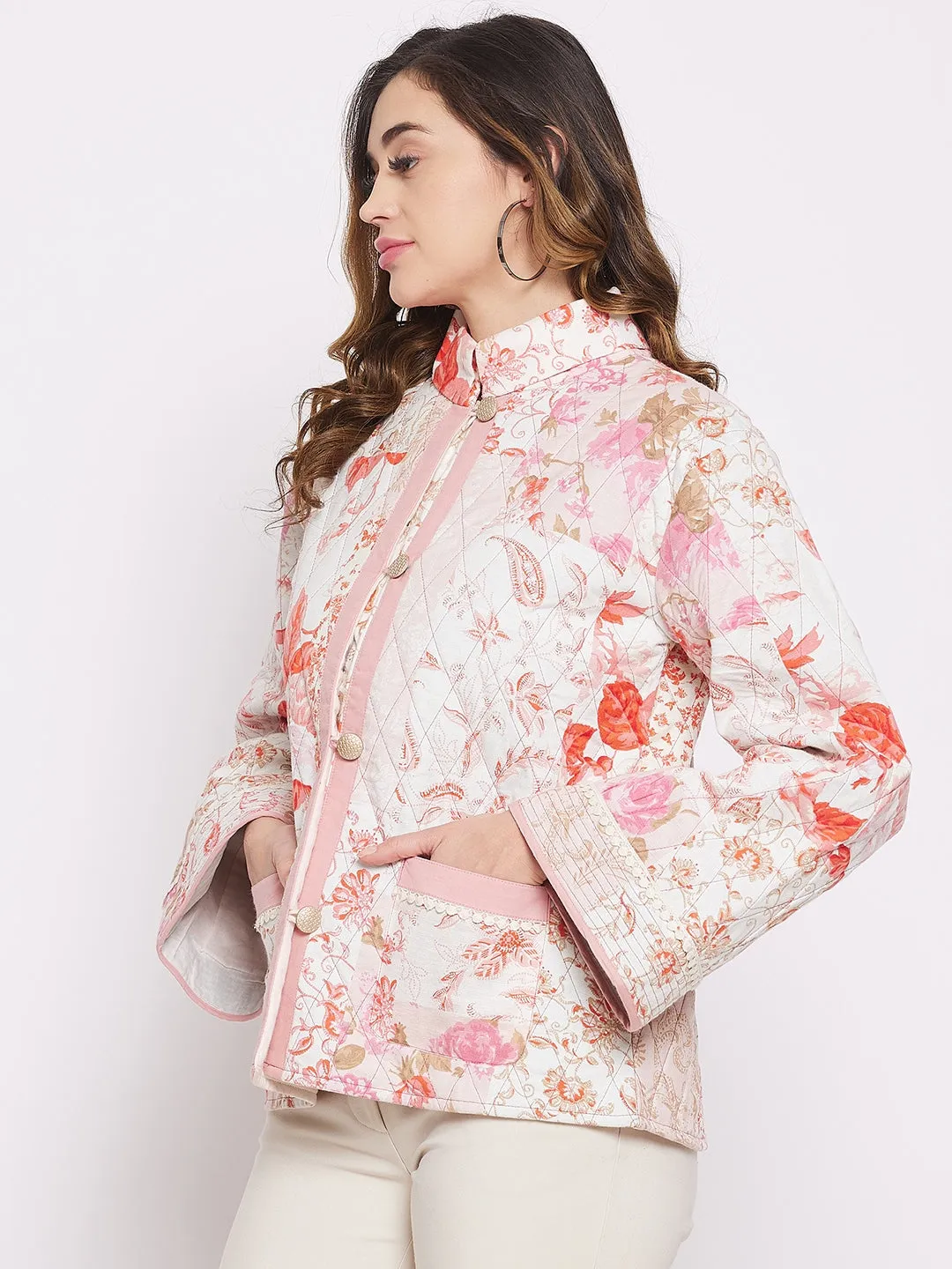 White Floral Patched Jacket