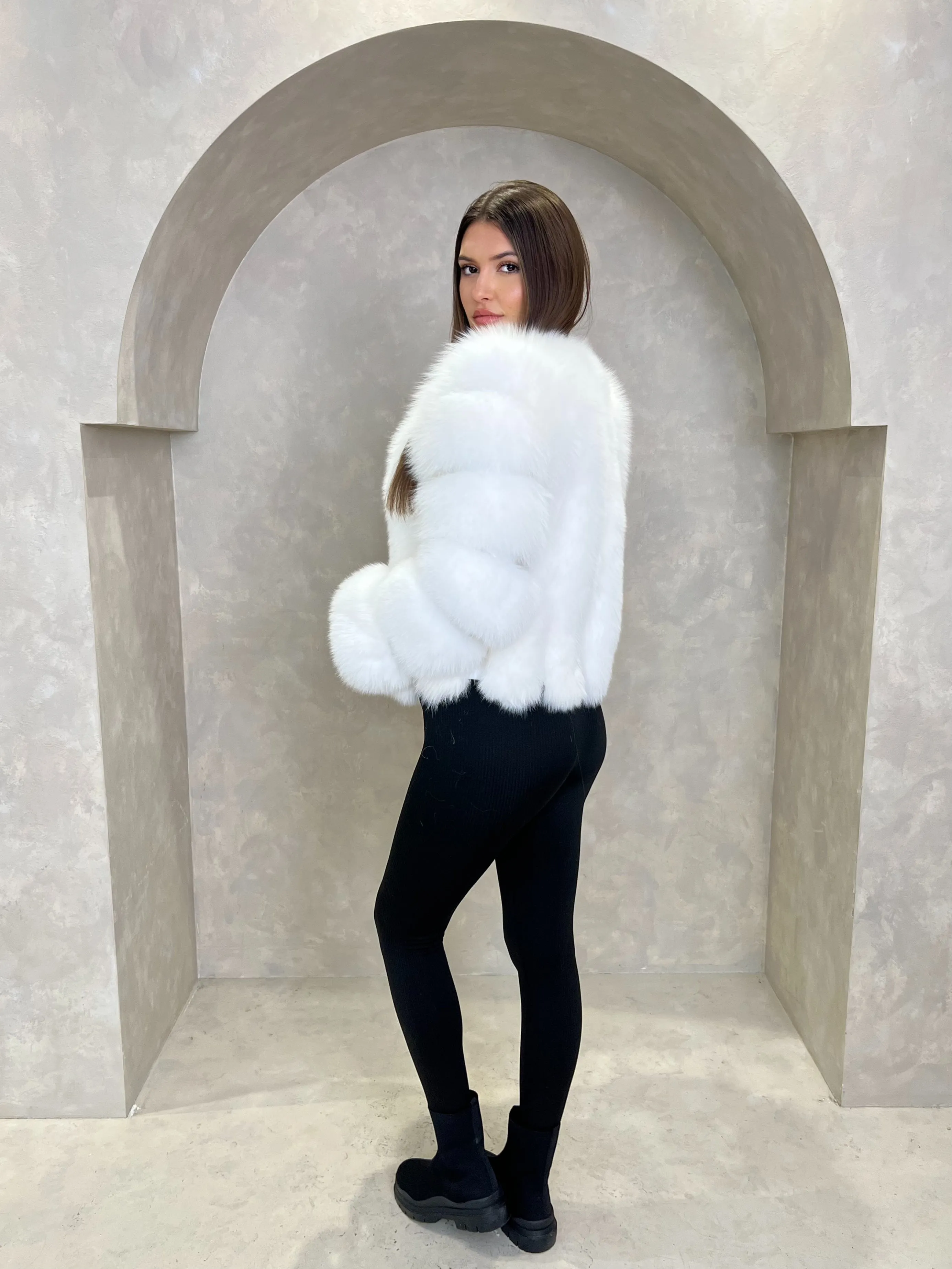 White Luxury Fur Vertical Pelt Coat