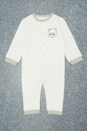 White Striped Button Front Romper suit