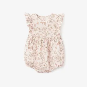 Woodland Print Organic Muslin Bubble Baby Romper