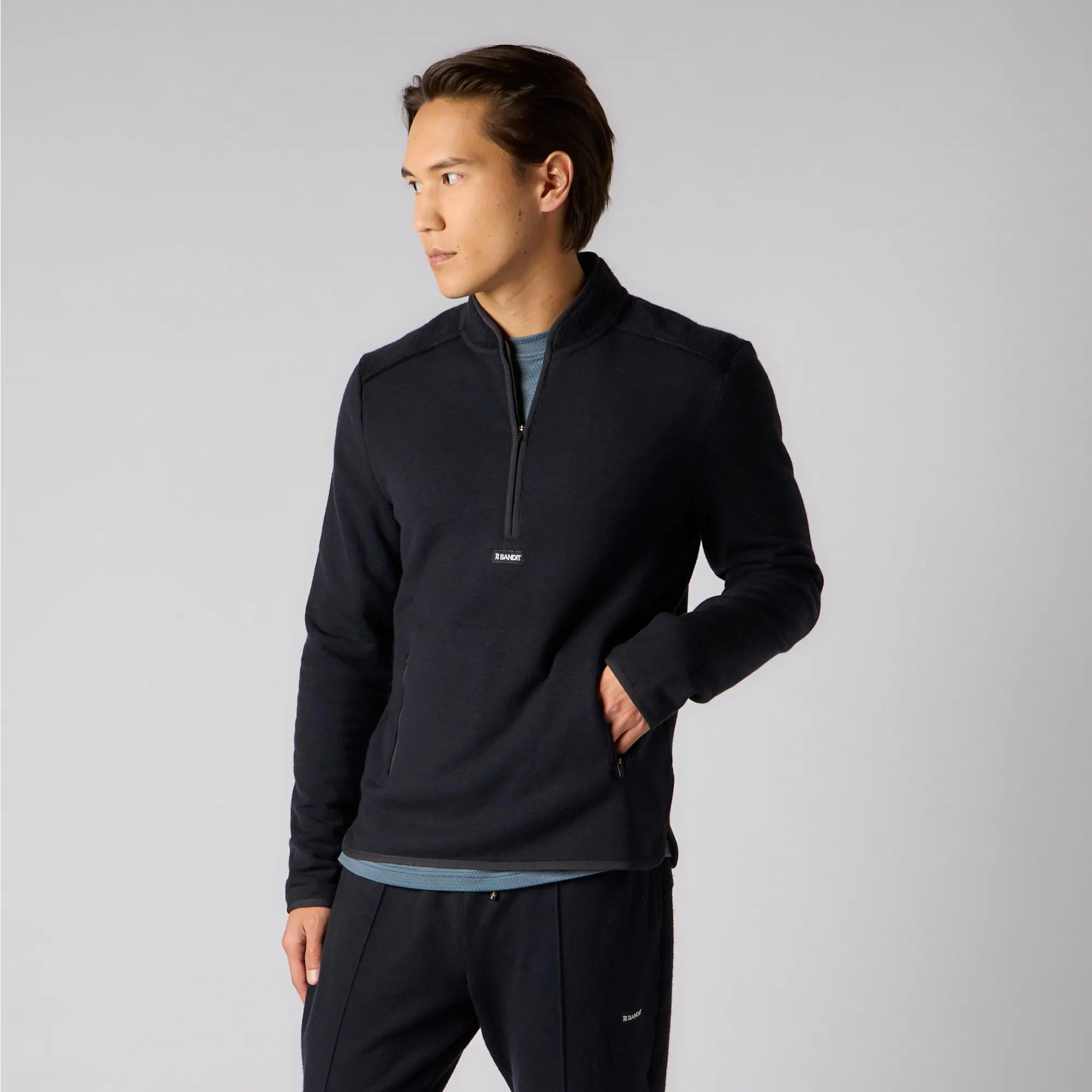 Wool Terry Quarter Zip Pullover - Men's, Black