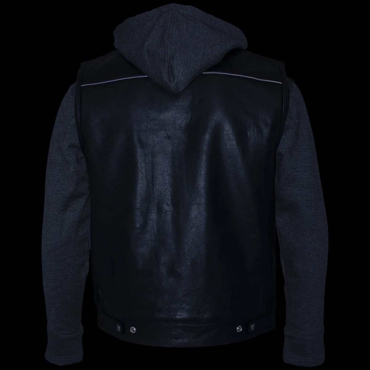 Xelement BXU1006 Men's 'Jax' Black Leather Motorcycle Hoodie Jacket