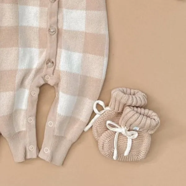 Ziggy Lou Knit Booties - Gingham (Caramel)